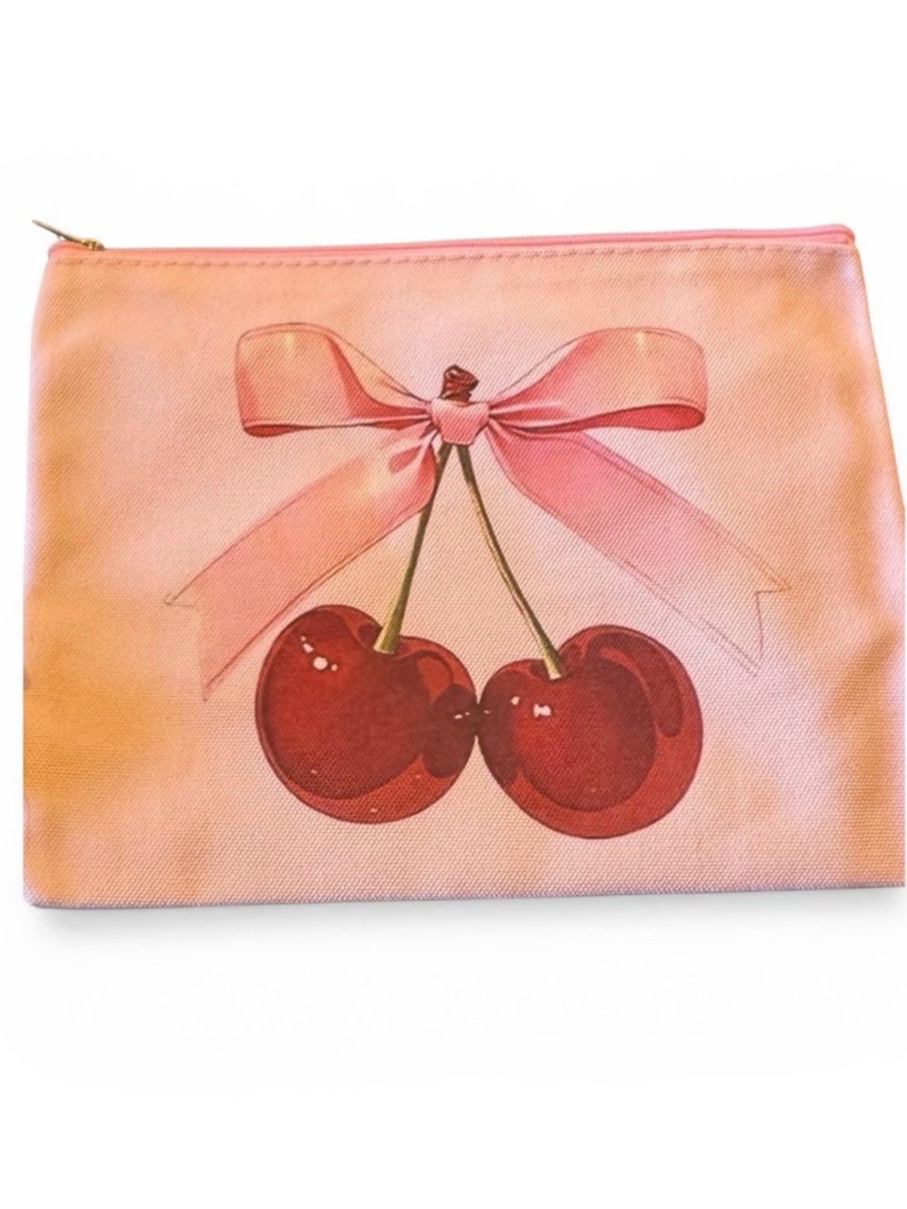 Pink Canvas Cherry Cosmetic Bag